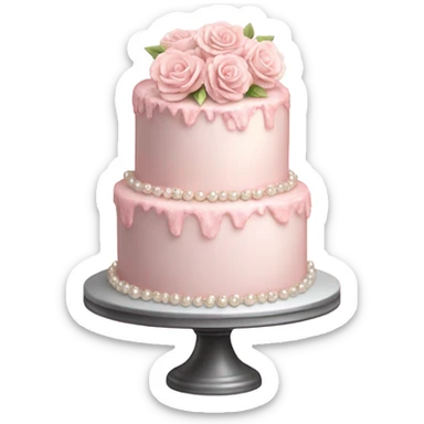 Realistic tiered light pink birthday cake with flowers and pearls sticker