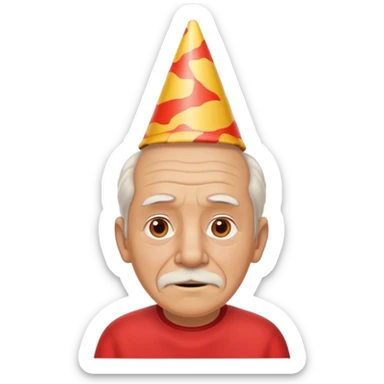 old man with red shirt and birthday cone on his head sticker