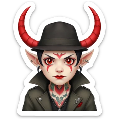 demon with tattoos, hat, jacket and horns sticker