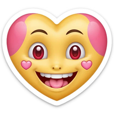 "Perfect smiling face with heart-eyes emoji 😍, classic yellow skin tone, bright open U-shaped smile showing white teeth and pink tongue tip, two large glossy red cartoon heart-shaped eyes with sparkling highlights  sticker