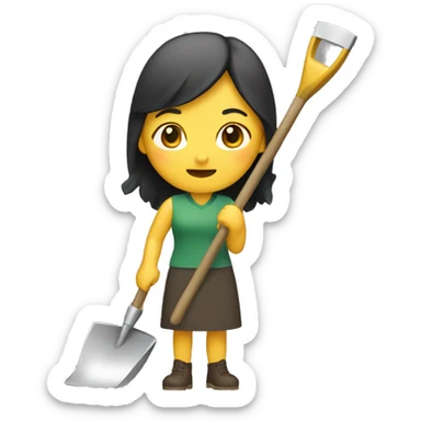 an asian women with a garden shovel digging for gold sticker