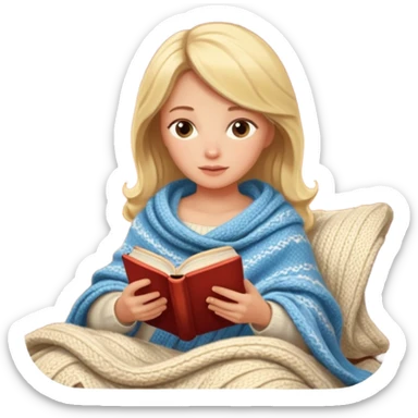 Cozy blonde woman reading book with blanket and candle sticker