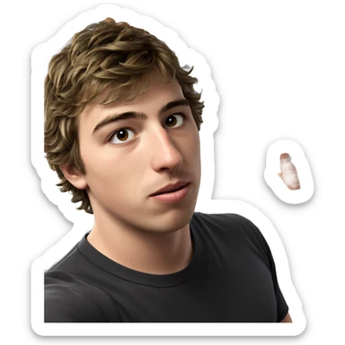 young man in kitchen with bottle sticker