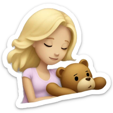 blonde girl sleeping in the bed with a teddy bear sticker