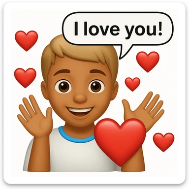 Add a speech bubble with the greeting 'I love you!' to the image, keeping the emoji style warm and loving sticker