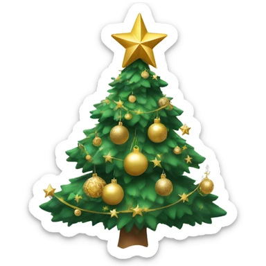 christmas tree with gold ornaments,snow, and a gold star sticker