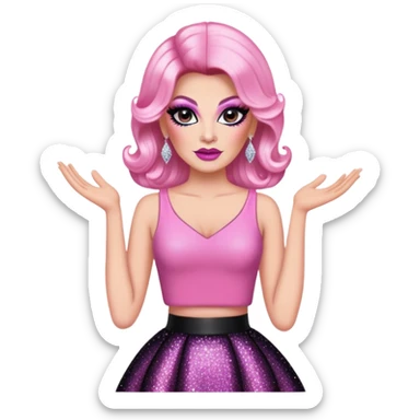 Drag queen with pink top and black skirt with a lot of glitters sticker