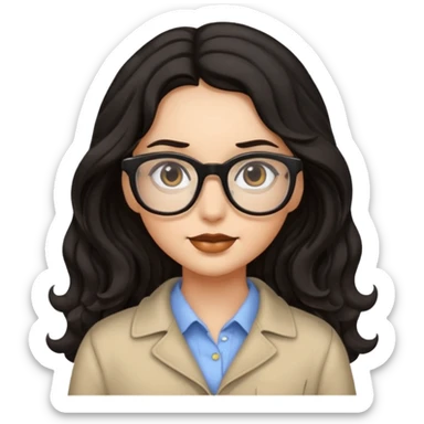 ילדה עם שער שחור ארוך וגלי אבל לא יותר מידי מתולתל, אישונים שחורים, משקפיים sticker