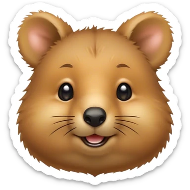 Cinematic Cute Quokka Portrait Emoji, Head tilted playfully and inquisitively, featuring a fluffy, round face with a naturally cheerful grin and bright, sparkling eyes full of playful curiosity, Simplified yet irresistibly adorable features, highly detailed, glowing with a warm, friendly glow, high shine, affectionate and spirited, stylized with a touch of Aussie whimsy, bright and endearing, soft glowing outline, capturing the essence of a mischievous yet loving quokka, so playful it feels like it could scamper out of the screen and into your arms! sticker