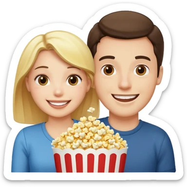 Crea un emoji dove un uomo e una donna mangiano i pop corn e guardano netflix sticker