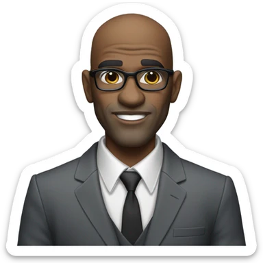 deon sanders with round face and suit and glasses and buzz cut and small eyes and over 50 small gray bearded receding hairline and small black eyes and wrinkled forehead sticker