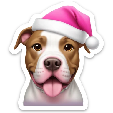 pit bull with pink Santa hat on sticker