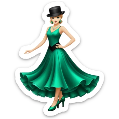 Icon for Ballroom Dancing: a pair of elegant dance shoes, a flowing dress, a top hat, and a dance floor spotlight. The icon should represent the elegance and atmosphere of ballroom dance, focusing on the iconic dance elements. Transparent background. sticker