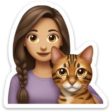 Chocolate-haired girl with a Bengal cat sticker