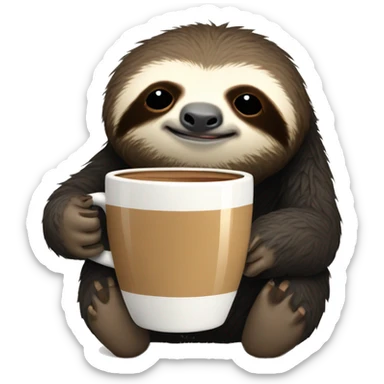 Cute sleepy Sloth in black turtleneck with coffee mug simple ios sticker