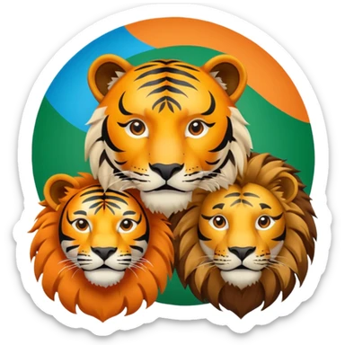 Palabra TEAM UNIVERSO con tigre en la derecha. León izquierda, un mundo en centro sticker