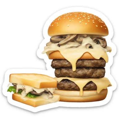 Burger with Swiss cheese, mushrooms, caramelized onions, and truffle aioli  sticker