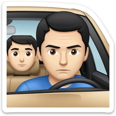 white guy with black hair sitting in bmw car with one eyebrow raised  sticker
