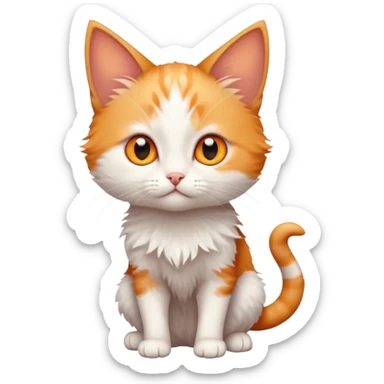 full body of very small + skinny ginger and white kitten with deep orange eyes and triangular shaped face sticker