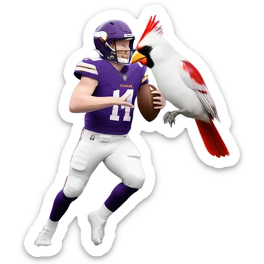 Sam Darnold as a Minnesota Viking catching a cardinal bird sticker