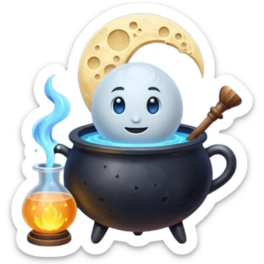 alchemy mage character stirring potion cauldron shaped like the moon sticker