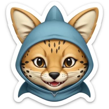 Wearing shark hood serval meme eye wink sticker
