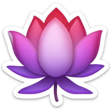 Create a lotus flower emoji with petals in a gradient from red to purple, translucent and overlapping sticker