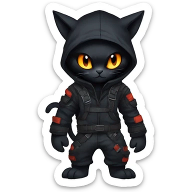 Edgy Shy Anthro Ninja cool pretty dark black Litten-Pokémon-cat-fursona-animal techwear sticker