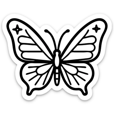 Add some violet color to the sides of the wings and add sparkles on the butterfly. Keep the transparent background and keep the rest of the design the same. sticker