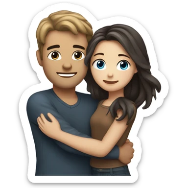 Pretty girl with long light brown hair and blue eyes hugging man with dark hair sticker