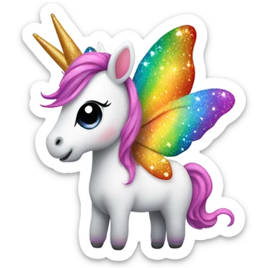 Whimsical rainbow unicorn butterfly with glitter sticker