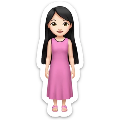 A Asian girl with fare skin and hoop earrings, long straight black hair with black eyes, smiling, full body sticker