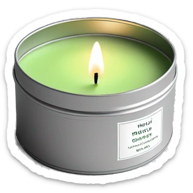 minimal matcha scented lit candle in small silver tin with realistic label sticker