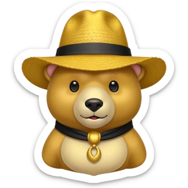Oso dorado con sombrero elegante y moño negro confundido animatronico sticker