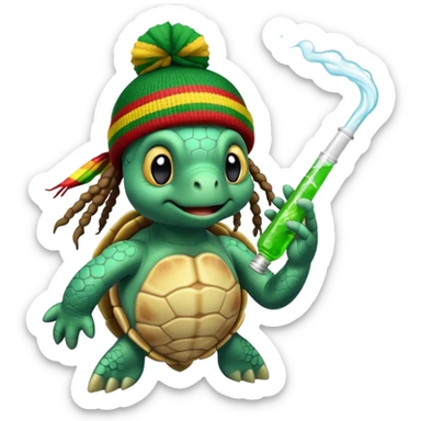 Sea turtle, taking a bong rip, wearing a rasta beanie with dreads. sticker