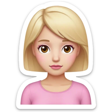 iphone emoji girl with blonde hair, brown eyes, and short hair, white skin and pink blush sticker
