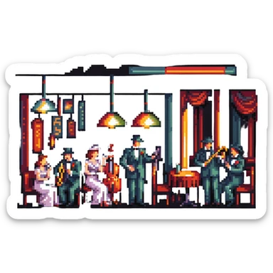 1940s jazz nightclub scene, pixel art style, no text sticker