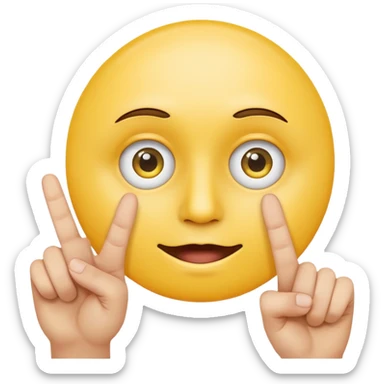 yellow cercle face, cercle eyes, cercle mouth, holding up two fingers sticker