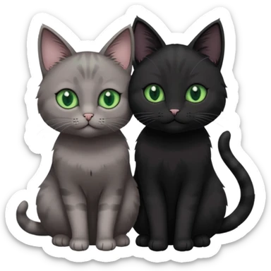 1 grey cat with pastal green eyes and 1 black with green eyes cat cuddling sticker