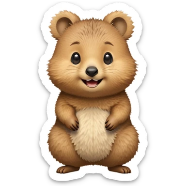cinematic-quokka-realistic-emoj,-small-round-frame-balanced-on-tiny-strong-hind-legs,giant-fluffy-cheeks-large-smile-fluffy-brown-fur-radiating-a-warm-softness,-big-round-eyes-filled-with-joy, realistic emoji sticker