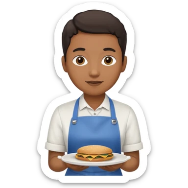 hazme una persona atendiendo una cafeteria universitaria sirviendo comida sticker