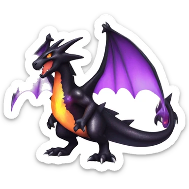 Black shiny sparkly Charizard-Fakémon with purple flame on tail full body sticker