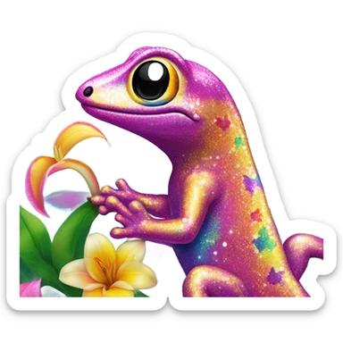 Lisa frank glitter gecko with a lily sticker