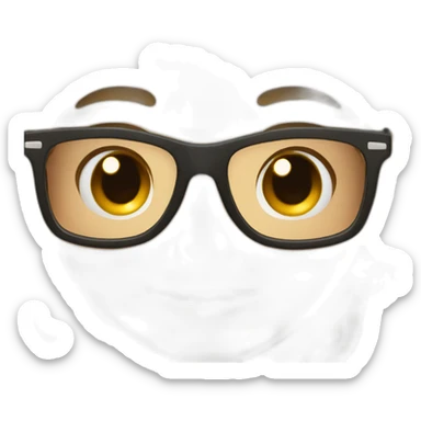 nerd face mouth close 2 teeth visible acne on the face pale tan black hair with glasses sticker