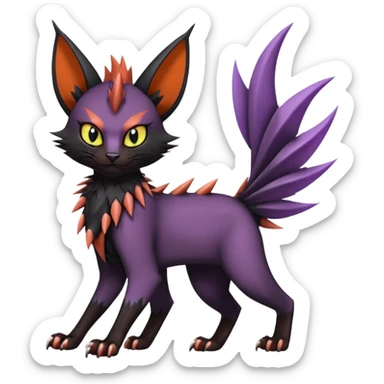 Black edgy Noivern-Noibat-Purloin-Torracat-Lykoi-Caracal-cat-Fakemon-fusion-hybrid-creature sticker
