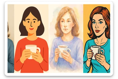 woman holding coffee, diverse styles 4 sticker