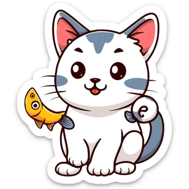 funny Thai cat eating fish sticker