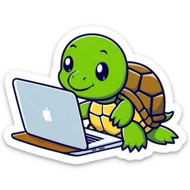 cartoon turtle holding a MacBook laptop sticker