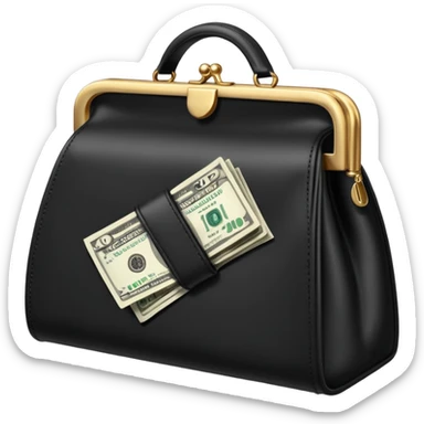 elegant black purse with dollar bills sticking out sticker
