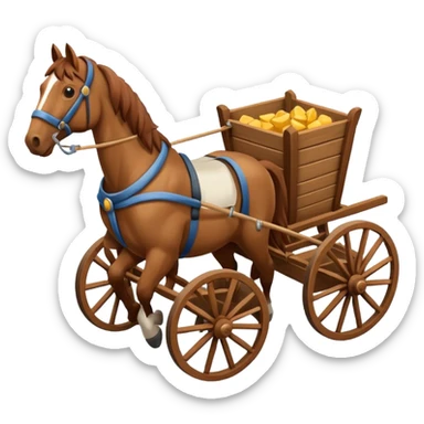 horses pulling a cart, isometric view, emoji style, horses facing opposite direction sticker